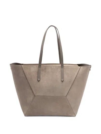 Brunello Cucinelli Duo Large Suede Tote Bag In Brown