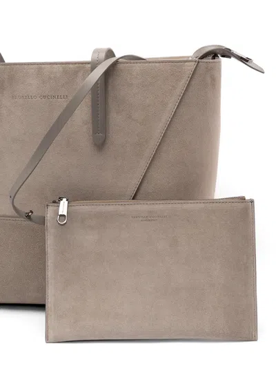 Brunello Cucinelli Duo Large Suede Tote Bag In Brown