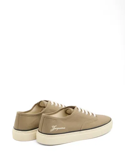 Jacquemus Cotton Low-top Sneakers With Embroidered Logo In Brown