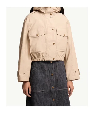Moncler Carex Cropped Hooded Cotton-blend Poplin Jacket In Neutral