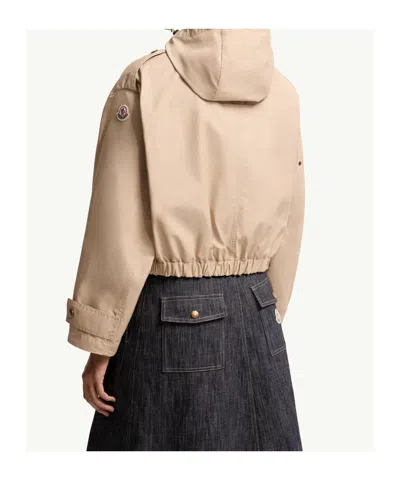 Moncler Carex Cropped Hooded Cotton-blend Poplin Jacket In Neutral