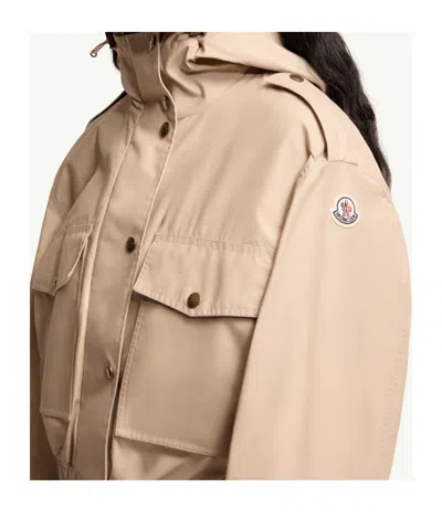 Moncler Carex Cropped Hooded Cotton-blend Poplin Jacket In Neutral