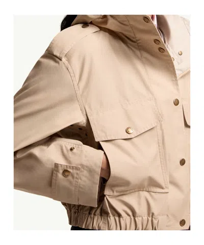 Moncler Carex Cropped Hooded Cotton-blend Poplin Jacket In Neutral
