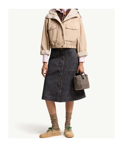 Moncler Carex Cropped Hooded Cotton-blend Poplin Jacket In Neutral
