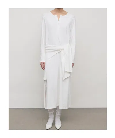 The Row Latoya Long-sleeve Crewneck Cotton Midi Dress In White