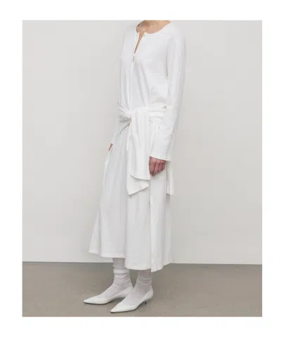 The Row Latoya Long-sleeve Crewneck Cotton Midi Dress In White