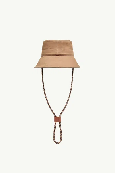 Moncler Logo Patch Drawstring Bucket Hat In Brown