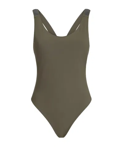 Brunello Cucinelli One Piece Swimsuit Scoop Neckline High Cut In Green