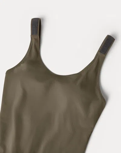 Brunello Cucinelli One Piece Swimsuit Scoop Neckline High Cut In Green