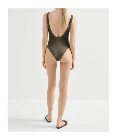 Brunello Cucinelli One Piece Swimsuit Scoop Neckline High Cut In Green