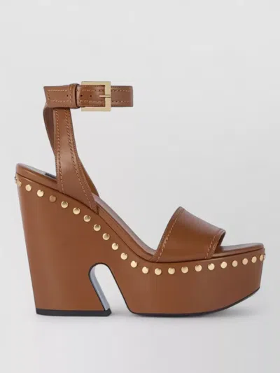 Givenchy Clog Platform Sandals In Leather With Studs Detail In Blue