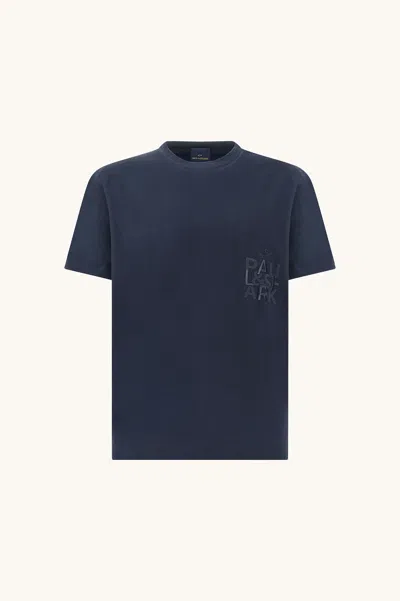Paul & Shark Embroidered Cotton Jersey Crew Neck T Shirt In Blue