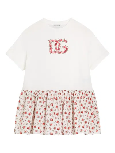 Dolce & Gabbana Small Rose-print Dress With Dg Patch In Multi