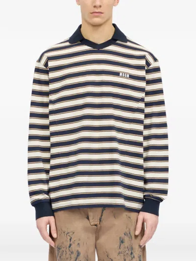 Msgm Striped Long-sleeve T-shirt In Blue