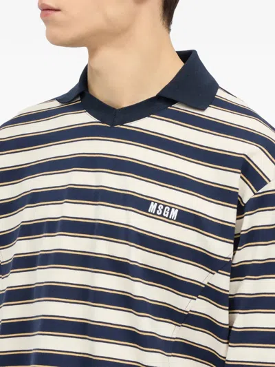 Msgm Striped Long-sleeve T-shirt In Blue
