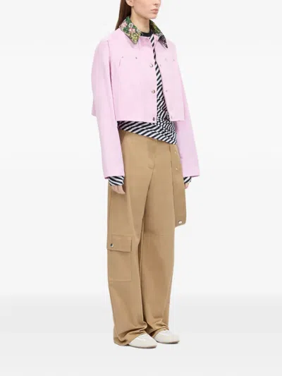 Msgm Floral-collar Cropped Jacket In Pink
