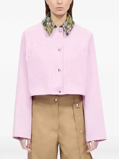 Msgm Floral-collar Cropped Jacket In Pink