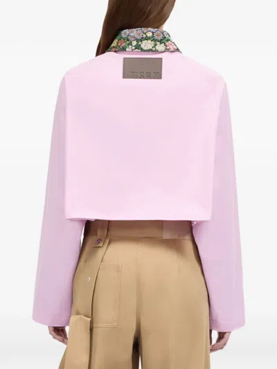 Msgm Floral-collar Cropped Jacket In Pink