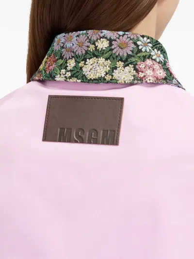Msgm Floral-collar Cropped Jacket In Pink