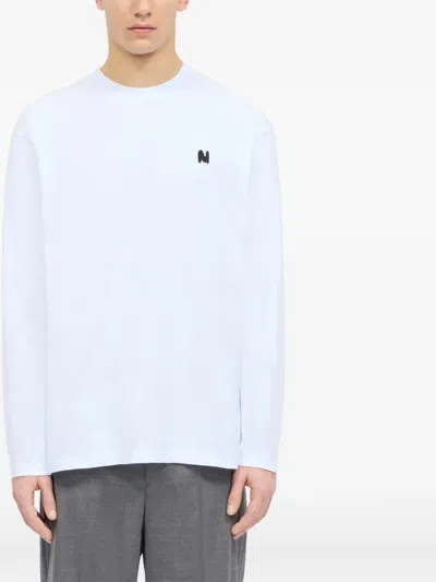 Msgm Long-sleeved Logo-detail T-shirt In White