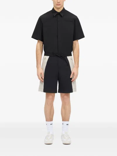 Msgm Colour-block Drawstring Deck Shorts In Black