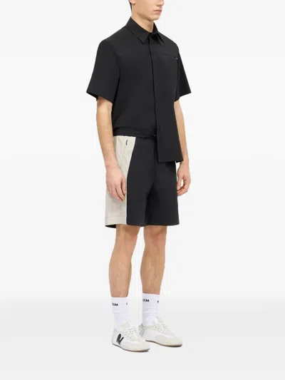 Msgm Colour-block Drawstring Deck Shorts In Black