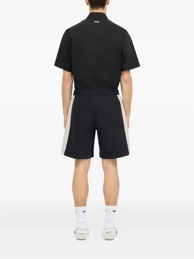 Msgm Colour-block Drawstring Deck Shorts In Black