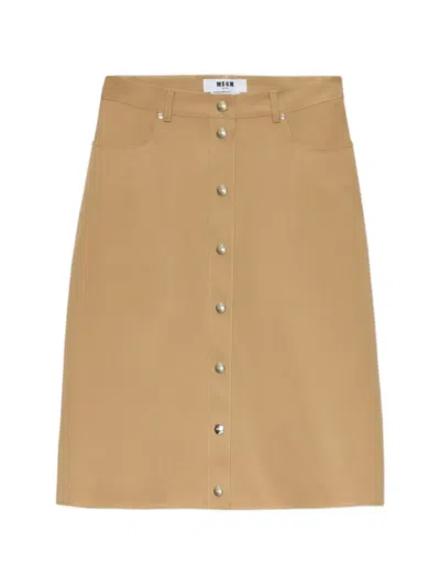 Msgm Buttoned A-line Skirt In Brown