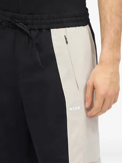 Msgm Colour-block Drawstring Deck Shorts In Black