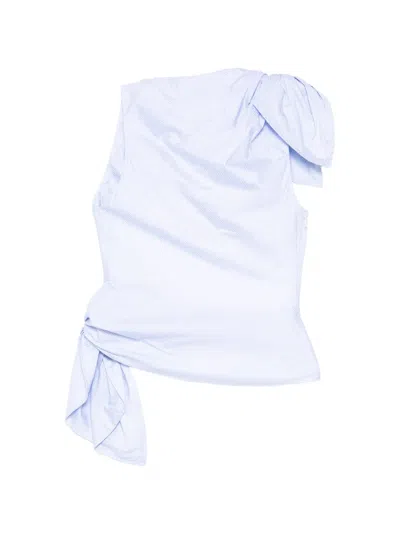 Monse Bow Drape Shirting Top In Blue