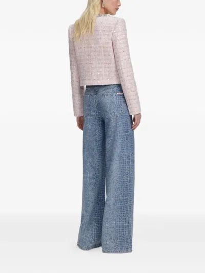 Self-portrait Sequin Boucle Loop Mini Jacket In Pink