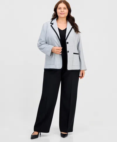 Kasper Plus Size Framed Notched Collar Patterned Jacket In Blue