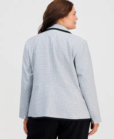 Kasper Plus Size Framed Notched Collar Patterned Jacket In Blue