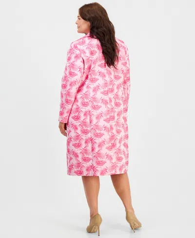 Kasper Plus Size Jacquard Collared Open-front Topper In Pink