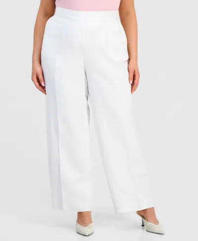 Kasper Plus Size Pull-on Wide-leg Pants In White