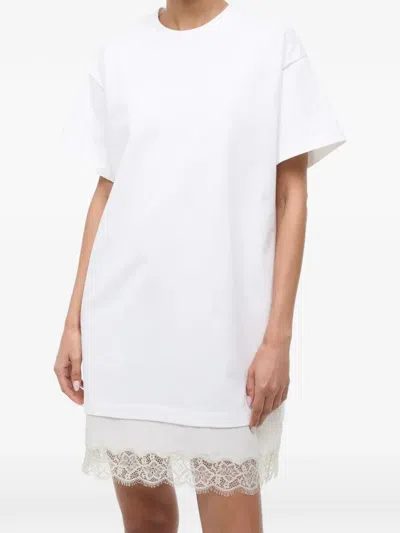 Staud Grier Silk And Lace-trimmed Cotton-jersey Mini Dress In White