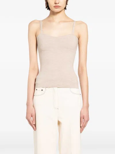 Max Mara Fitted Knit Top Soft Texture Spaghetti Straps In Neutral
