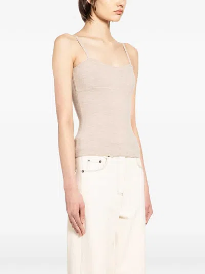 Max Mara Fitted Knit Top Soft Texture Spaghetti Straps In Neutral