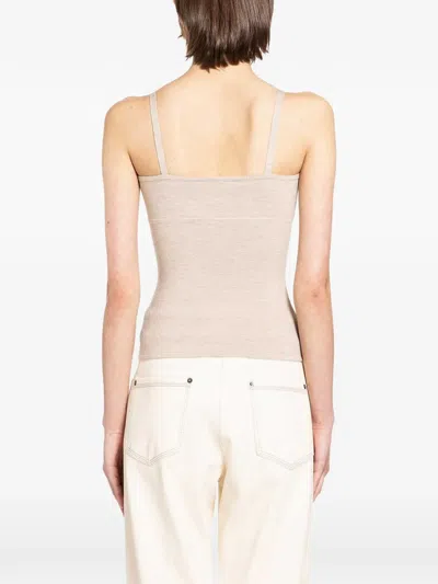 Max Mara Fitted Knit Top Soft Texture Spaghetti Straps In Neutral