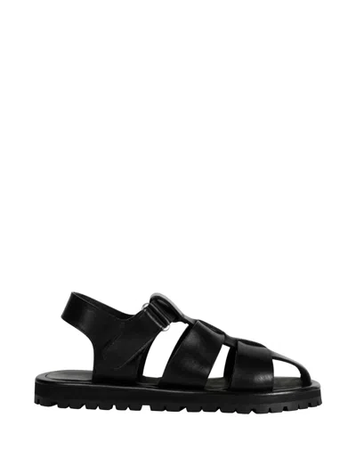 Studio Nicholson Black Calf Leather Micro Rubber Sandals In Black