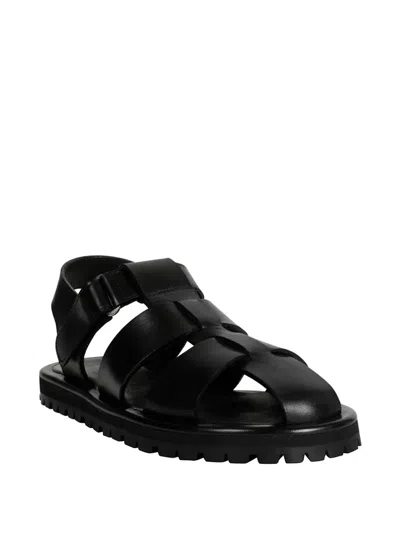 Studio Nicholson Black Calf Leather Micro Rubber Sandals In Black