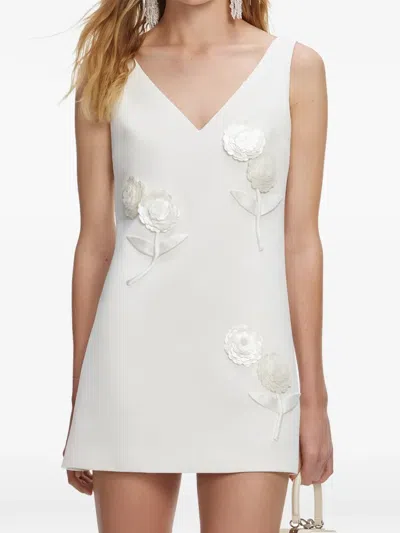 Self-portrait Embellished Flower Crepe Mini Dress In White