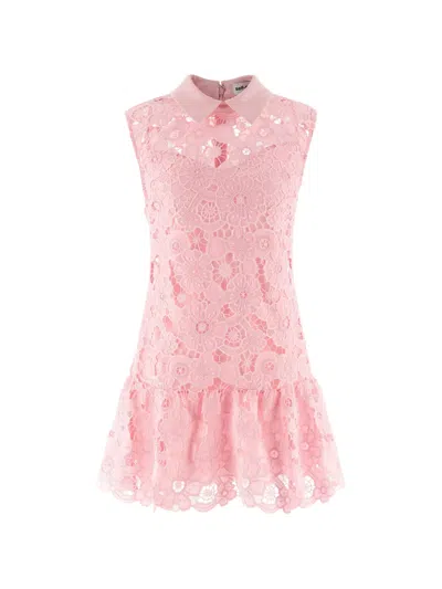 Self-portrait Pink Lace Collared Mini Dress In Multi