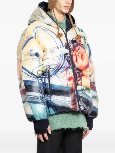 Undercover Printed Hooded Down Jacket In Multi