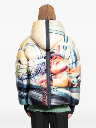 Undercover Printed Hooded Down Jacket In Multi