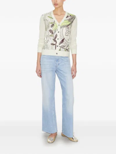 Tory Burch Silk Front Cardigan In Multi