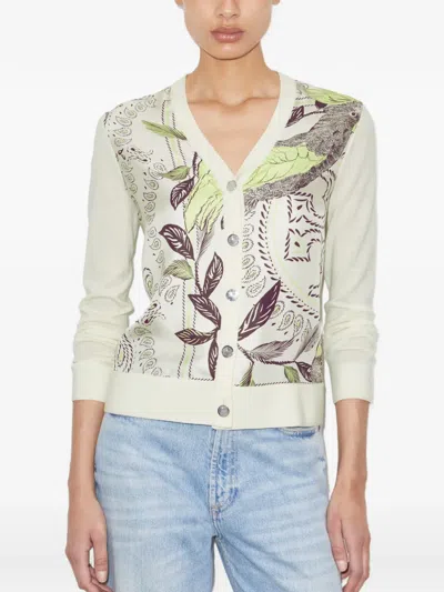 Tory Burch Silk Front Cardigan In Multi