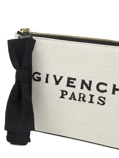 Givenchy Embroidered Logo Cotton Linen Canvas Pouch In Neutral