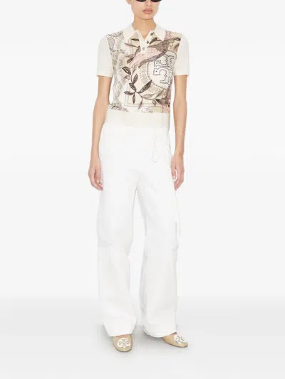 Tory Burch Silk Front Polo In Multi