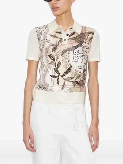 Tory Burch Silk Front Polo In Multi